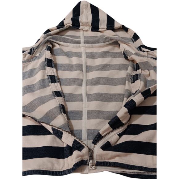 LOFT Lightweight Jacket S Moto Zip Hoodie Cotton Blue Cream Striped Coastal Trip - Picture 6 of 10